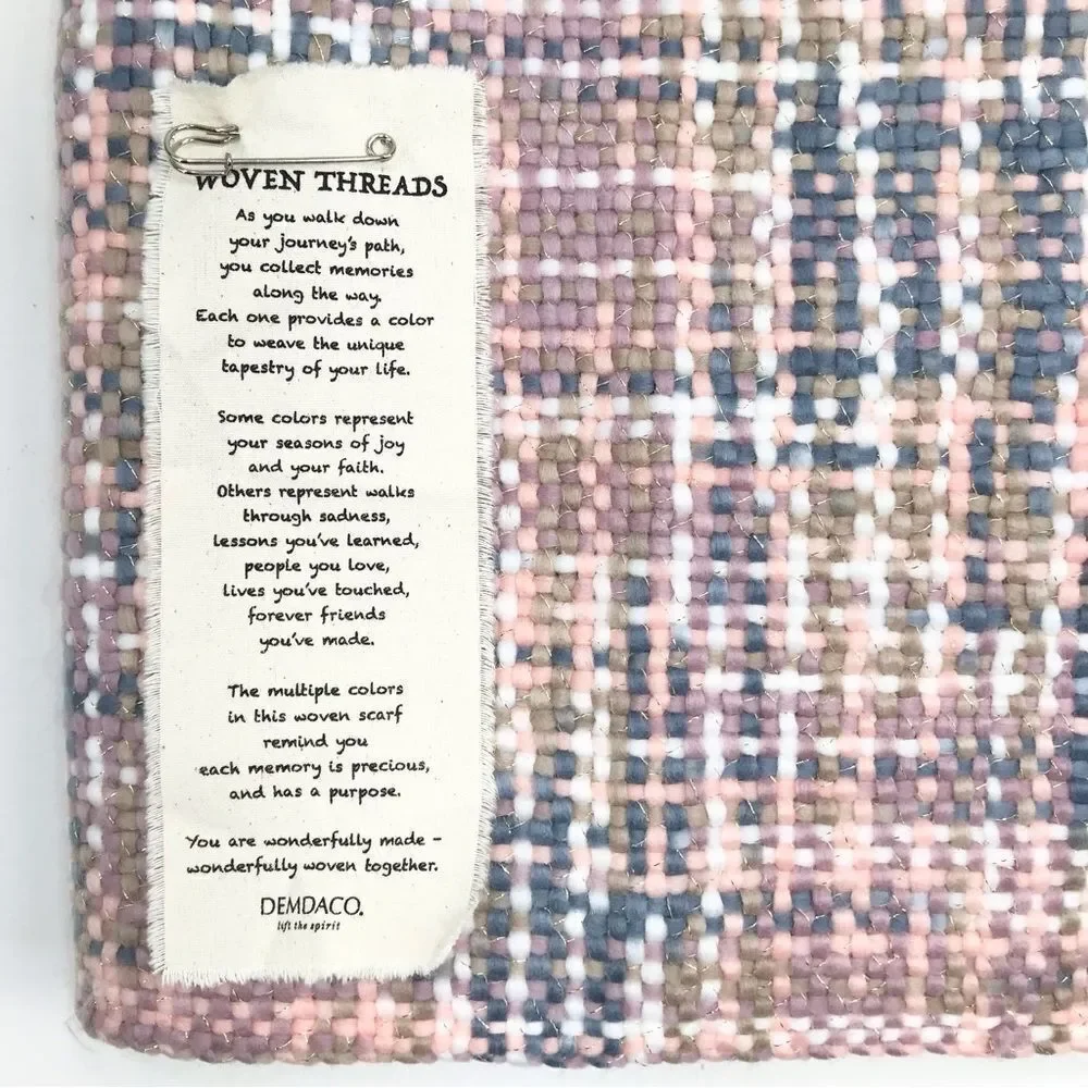 Demdaco Pink Blue Gold Metallic Soft Woven Yarn Infinite Scarf NWOT